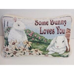 Vintage Pillow Easter Bunny Needlepoint Tapestry Decorative Pillow 12x8 Cottage
